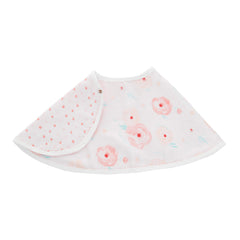 aden + anais Burpy Bib in full bloom roses with full-coverage for feeding cleanups.