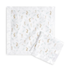 aden andanais Essentials Issie security blanket with satin trim in Blushing Bunnies for baby snuggles.