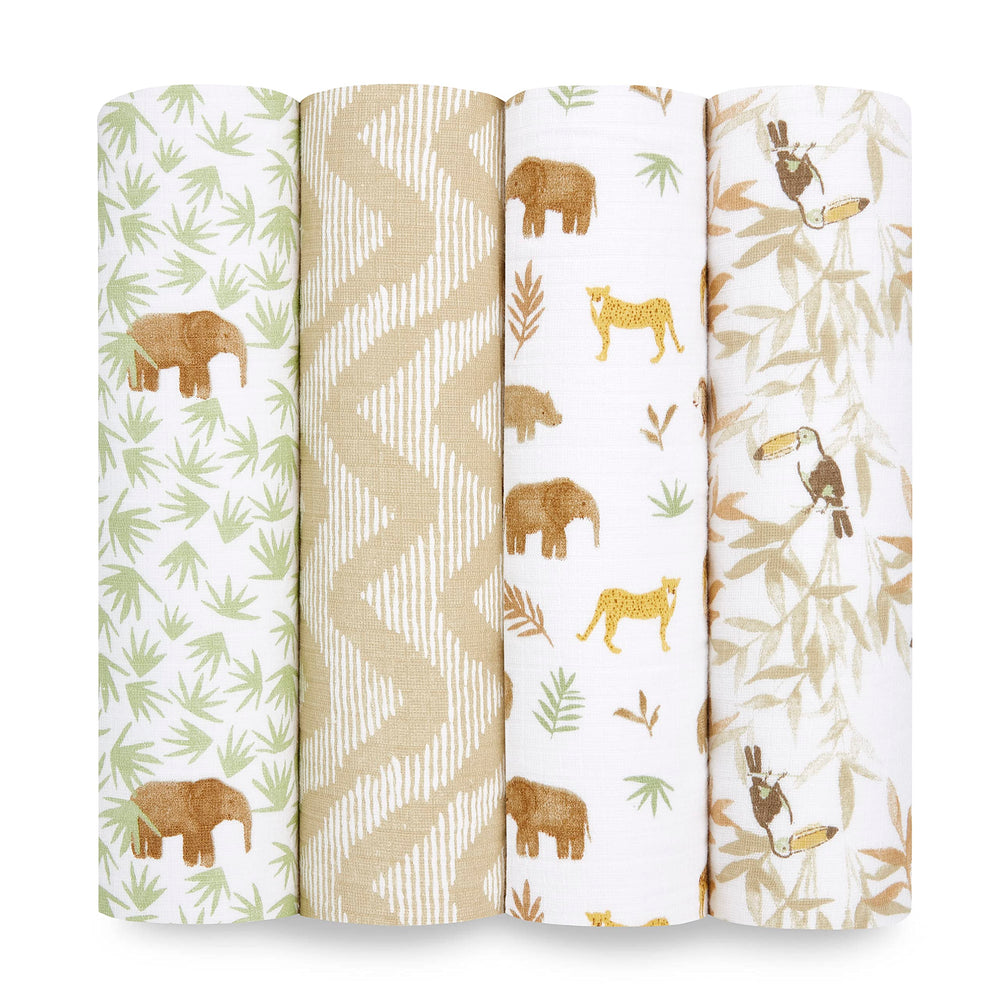 aden + anais Essentials muslin swaddle blanket, breathable and soft for gentle swaddling