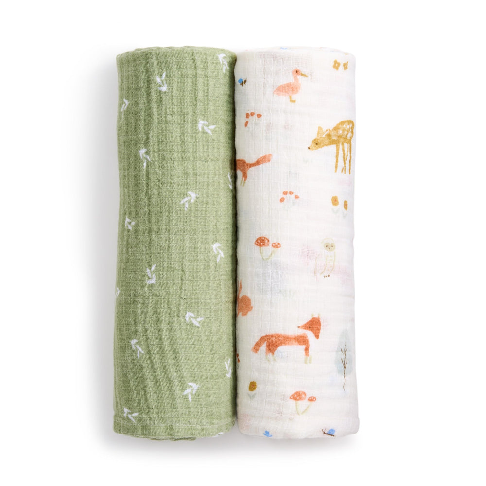 aden + anais Essentials Muslin Swaddle in Sage Woodland offers breathable comfort for baby