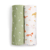 aden + anais Essentials Muslin Swaddle in Sage Woodland offers breathable comfort for baby