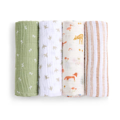 aden + anais Essentials Sage Woodland swaddle blanket, breathable cotton for gentle baby comfort.