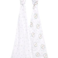 aden-anais Essentials Swaddle Blanket Blushing Bunnies, large 44x44 inches laid flat.