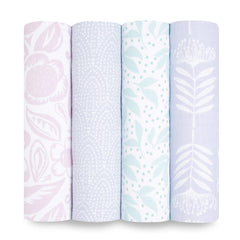 aden-anais swaddle in Damsel print, soft muslin for gentle newborn comfort.