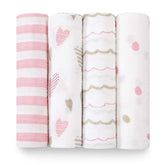 aden +anais Heart Breaker swaddle blanket laid flat for gentle newborn wrapping