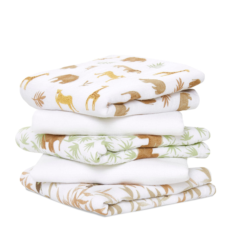 aden + anais Musy Squares soft, breathable muslin cloth absorbs spills on the go.
