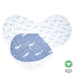 aden-anais Oceanic burp cloth on the shoulder provides a no-slip hold.