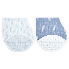 aden-anais Oceanic burpy bib draped over shoulders for full coverage.