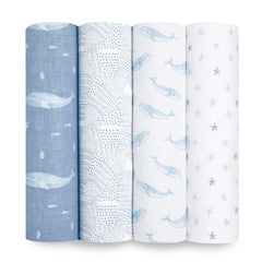 aden + anais Oceanic swaddle blanket: front view shows soft organic cotton muslin.