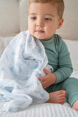 aden + anais Oceanic swaddle fabric texture close-up reveals airy muslin.