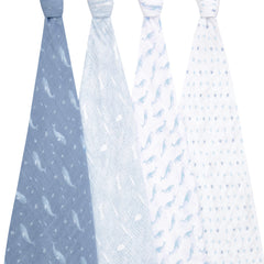 aden + anais Oceanic swaddle blanket packaging with recyclable materials.
