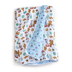 aden-anais Woody and Friends blanket folded shows large, versatile size for cuddles and naps.