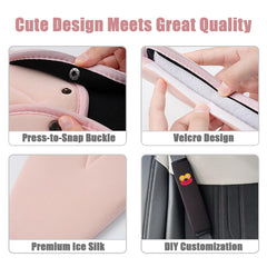 ADKBO seatbelt cover pad on car seat demonstrates cushioned comfort.