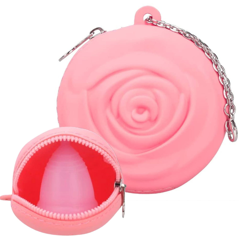 Adorable Pink Peri rose design bag for discreet, stylish storage on the go.