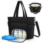 Adworte wearable breast pump bag with insulated cooler keeps milk cold during travel.