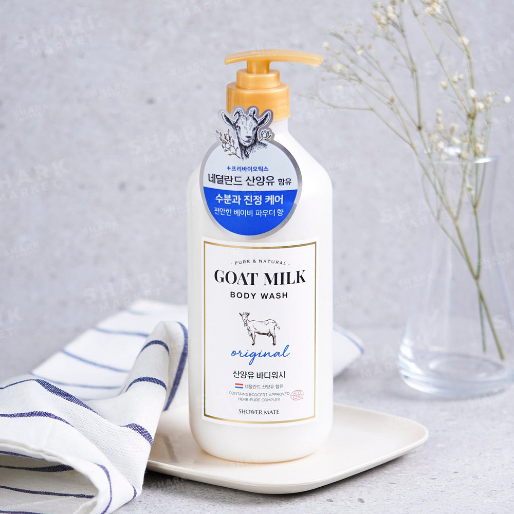 Aekyung Showermate Goat Milk Body Wash Original bottle with Baby Powder scent for gentle daily cleansing