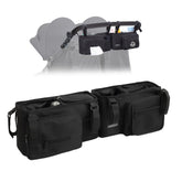 AEMIDAY double stroller organizer showing universal compatibility and organized internal compartments.