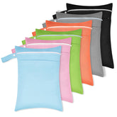 Afcabakila wet dry bags six-pack in vibrant colors for quick diaper and travel organization.