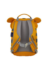 Affenzahn Small Friend Tiger backpack reflectors for visibility in low light.