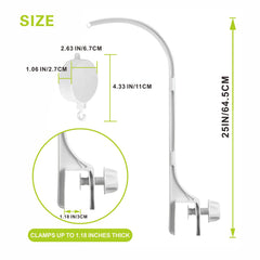 AICMEI crib mobile claw shows adjustable width for most cribs.