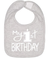 Aiden's Corner My 1st Birthday bib front view protects outfits during cake smash.