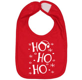 Aidens Corner red holiday bib front view in soft cotton, ideal for festive messes.