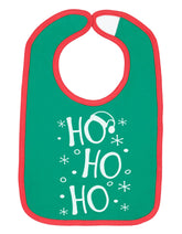 Aiden's Corner Ho Ho Ho green bib for babies, soft and festive.