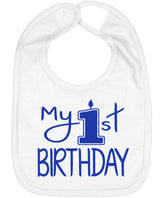 Aiden's Corner My 1st Birthday Smash Bib front view protects baby's outfit during cake smash.