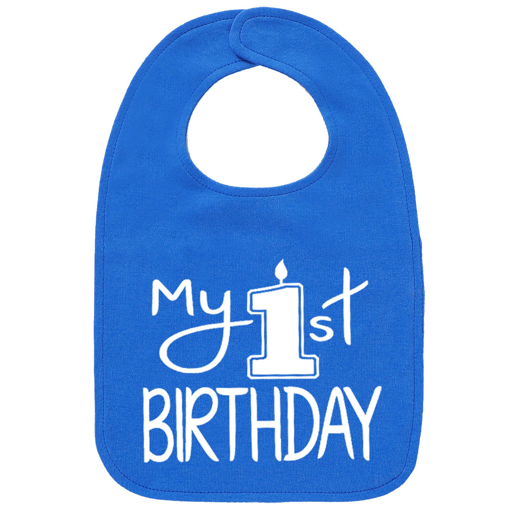 Aiden's Corner My 1st Birthday Smash Cake Bib in White Royal protects outfits during cake time