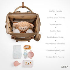 AIITA diaper bag backpack includes insulated bottle pockets for temperature control.