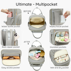 AIJIEKE diaper backpack gray insulated bottle pocket keeps drinks at the right temperature.
