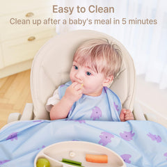 Aijoo baby bib close-up highlighting spill protection and easy-clean design.