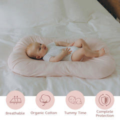 Aila + Aiden baby lounger with portable carry handles for easy transport on the go.