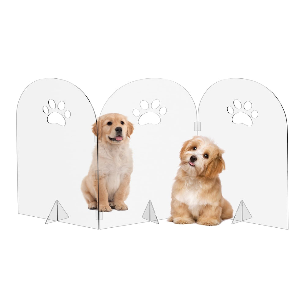 AILOOCEDI acrylic dog gate foldable panel keeps curious puppies safely contained.