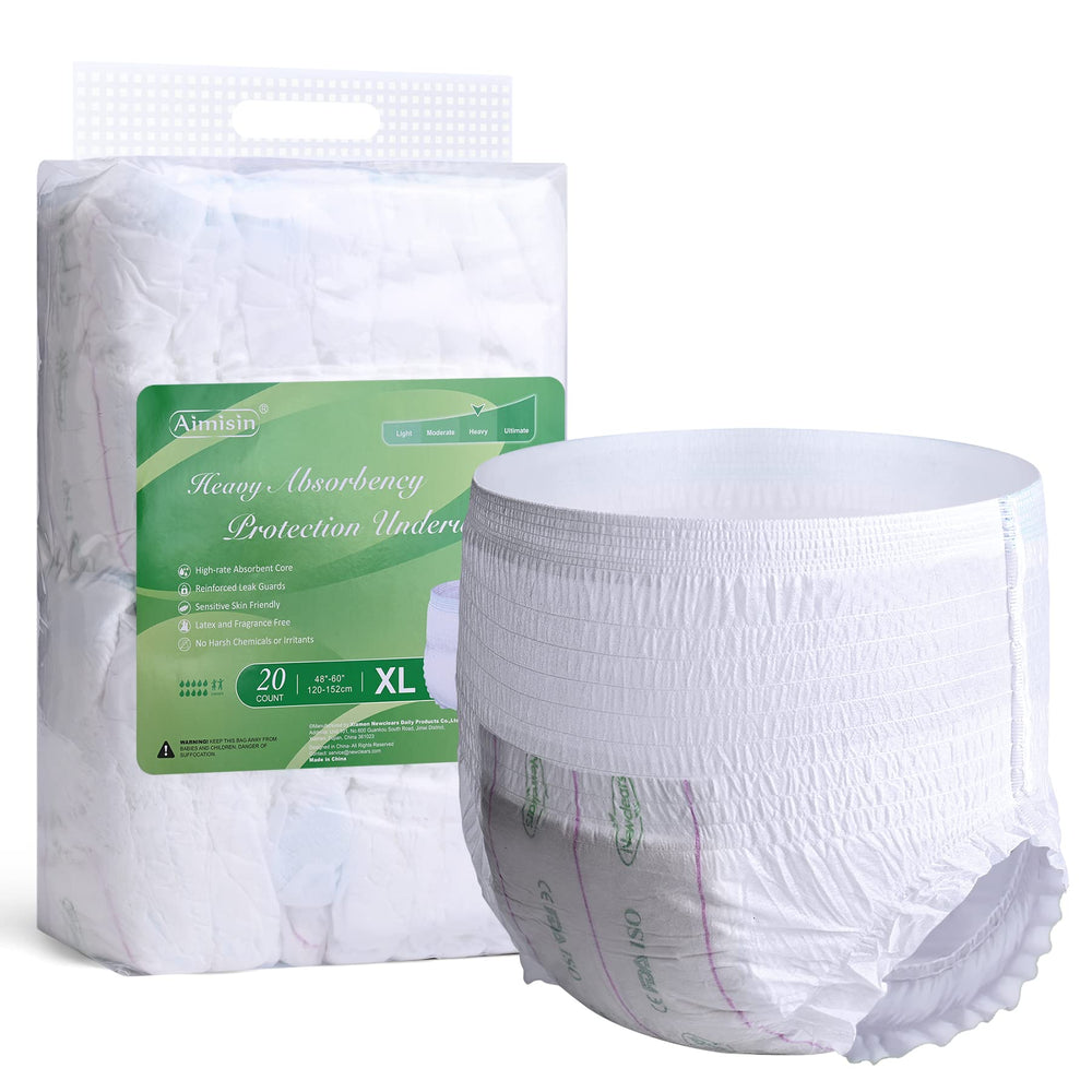 Aimisin adult underwear with heavy absorbency core provides reliable overnight protection.
