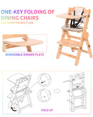 AIMOADO Toddler High Chair Wood folded-storage demonstrates space-saving convenience.