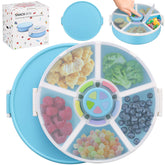 Aimsnk Kids Snack Spinner with five compartments in blue for varied portions.