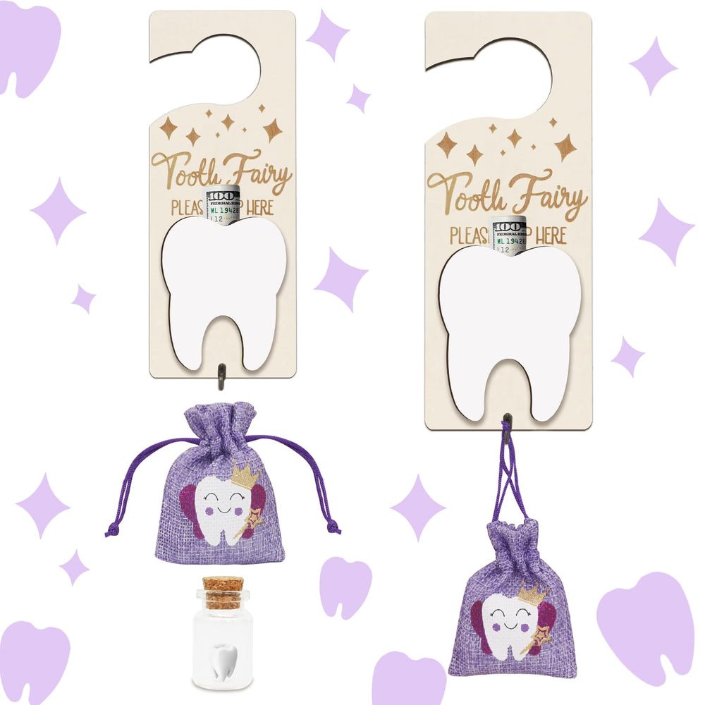 AINBIN tooth fairy door hanger in natural wood, ready for a magical bedtime ritual