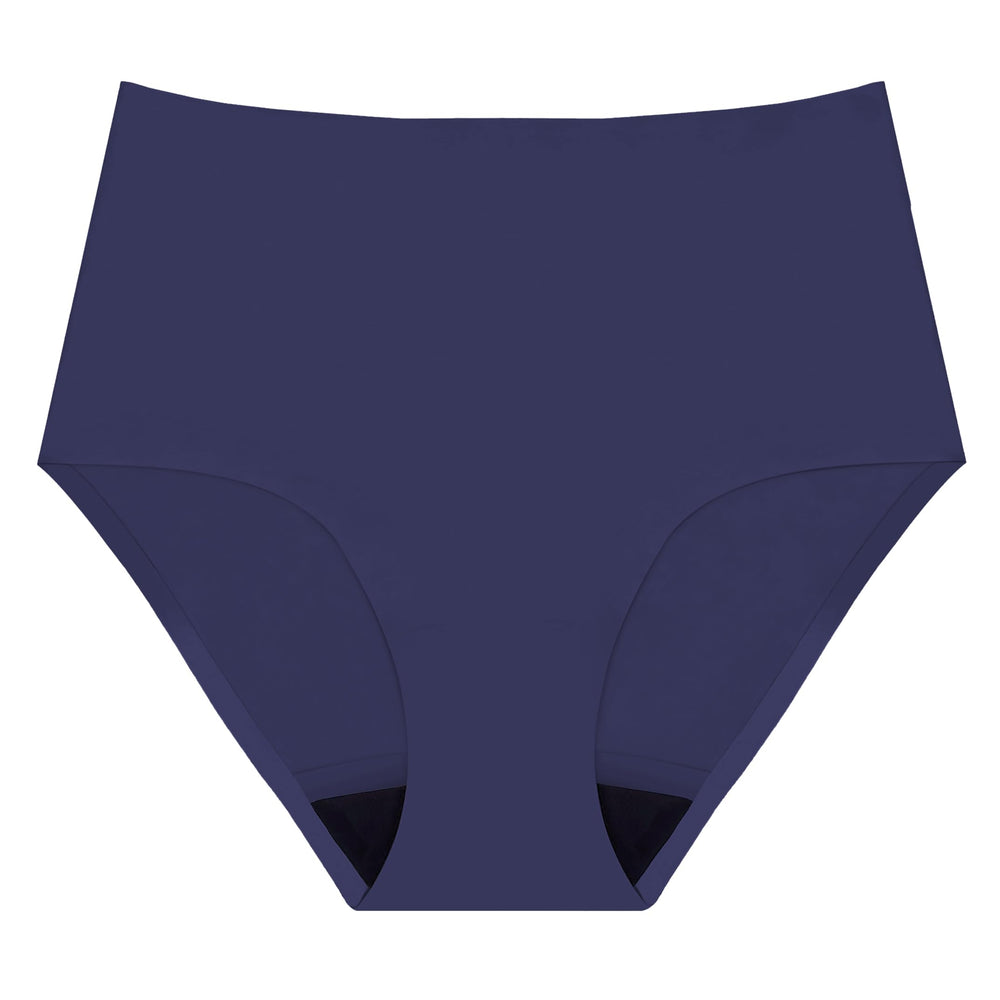 AIRCUTE absorbent underwear in deep blue with a seamless high-waist fit for daily protection.