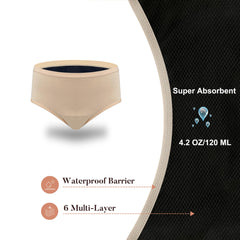 AIRCUTE nighttime leak protection underwear in beige for overnight comfort.