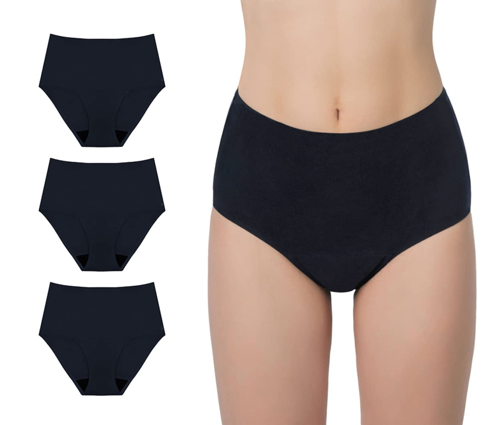 AIRCUTE 3-pack washable underwear in black, front view for discreet daily protection.