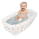 AirSwim inflatable baby bathtub with built-in pump, safe for use at home or travel.
