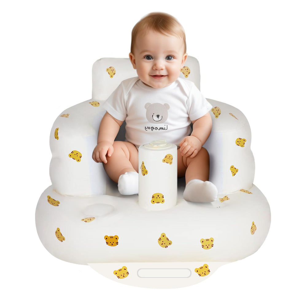 AirSwim tiger-pattern inflatable baby chair supports learning to sit safely.
