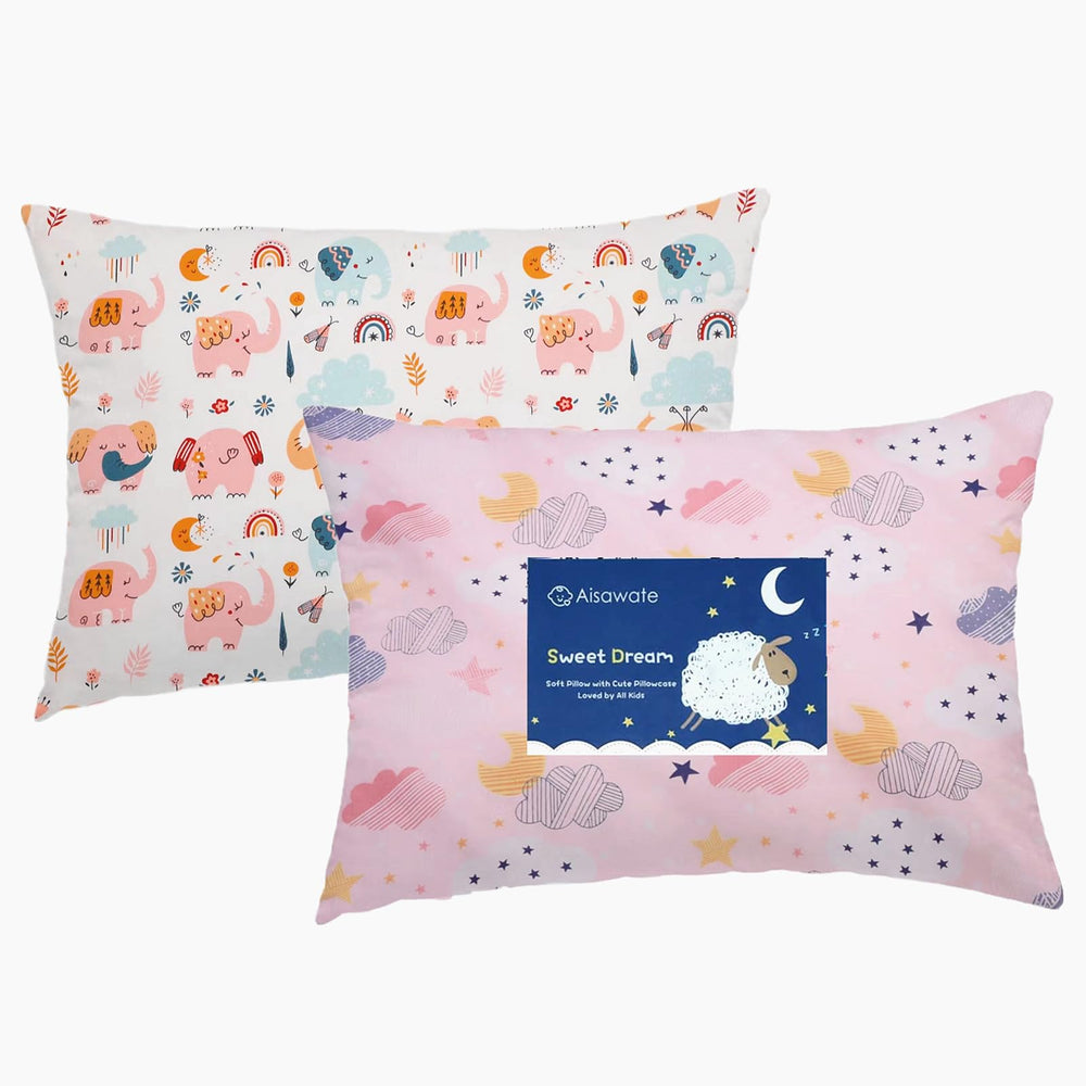 Aisawate kid pillowcase with elephant pink cloud design, gentle on toddlers' skin.