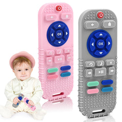 AiTuiTui teether remote-control in gray-pink for safe gum relief.