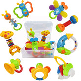 AIVIAI 9pc baby rattle teether set displayed together for gifting