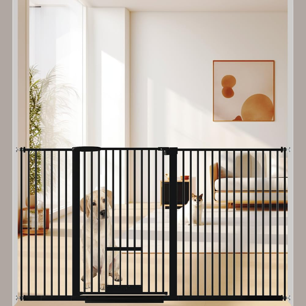 AiWMGL 40.55-inch tall pet gate with cat door for safe doorway passage.