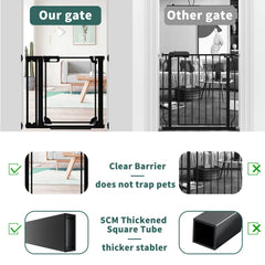 AiWMGL Clear Baby Gate on stairs with two-way opening for easy passage.