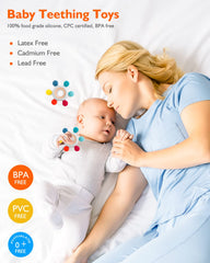 Akolik teether shows easy-grab design for tiny fingers.