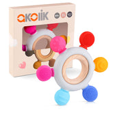 Akolik baby teether with varied textures for sensory exploration.